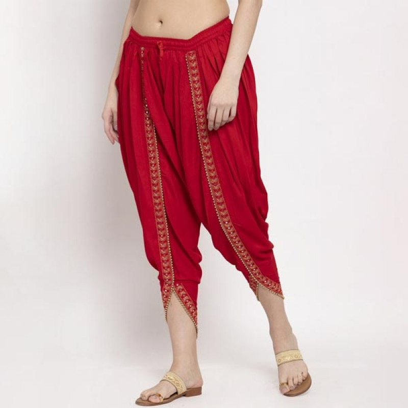 Women Red Solid Dhoti Salwar