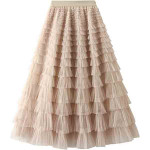 Women's Tulle Skirt Formal Ruffle Trim Tiered Tea-Length Elastic Waist Tutu Skirts