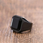 Men Black Stainless Steel Square Shaped Steel Ring